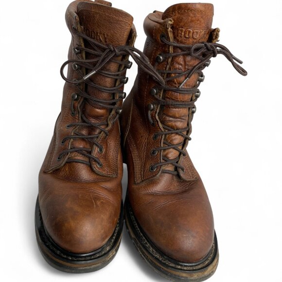 Rocky Pitstop Waterproof Western Work Combat Lace Up Leather Boots Men's 9 M - Picture 4 of 12